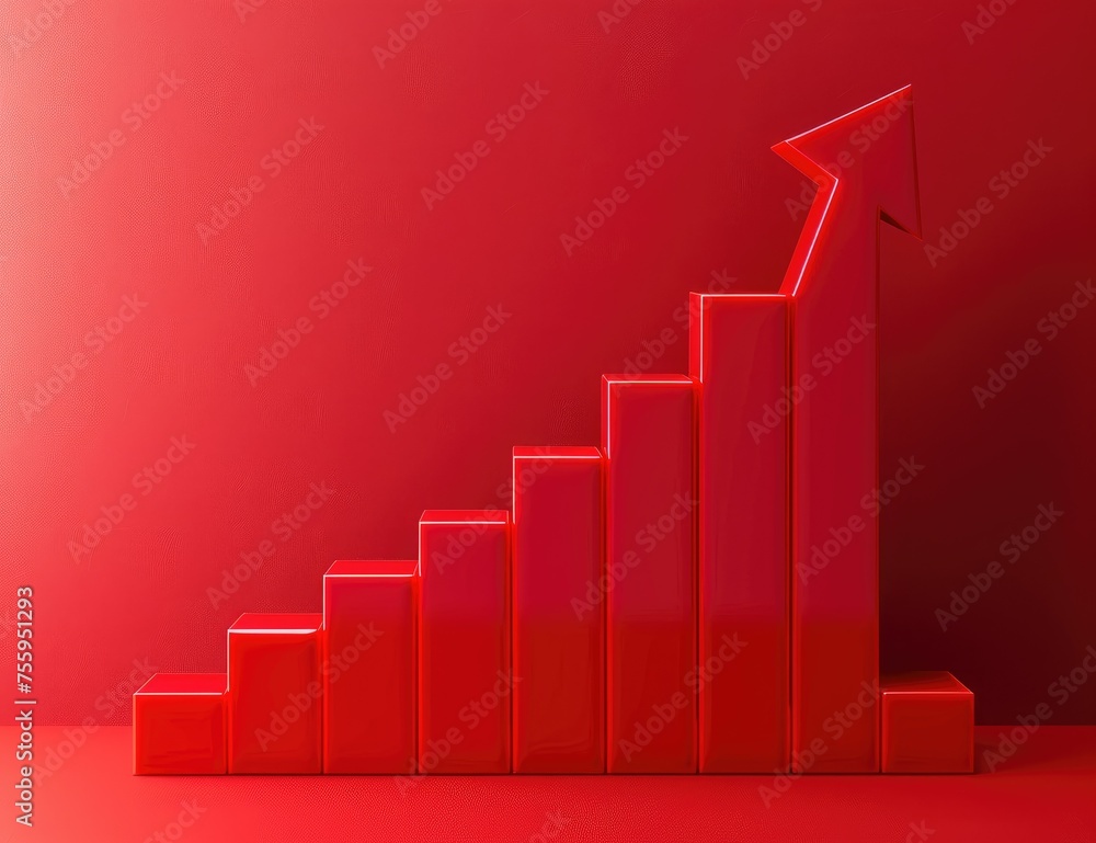 Poster bold red growth chart with rising arrow - a striking 3d growth chart in red with a bold rising arrow