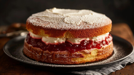 Scrumptious victoria sponge cake with cream and jam