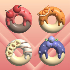 set of 3d donuts , cute donut , doughnuts collection