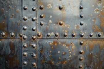 Close up of a metal surface with rivets, suitable for industrial concepts.