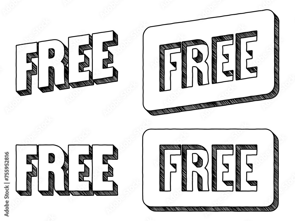 Poster word ‘free’ written in doodle-style block lettering with three-dimensional shading effect