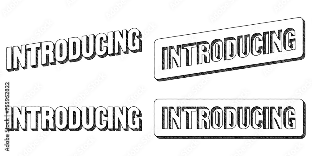 Poster word ‘introducing’ written in doodle-style block lettering with three-dimensional shading effect