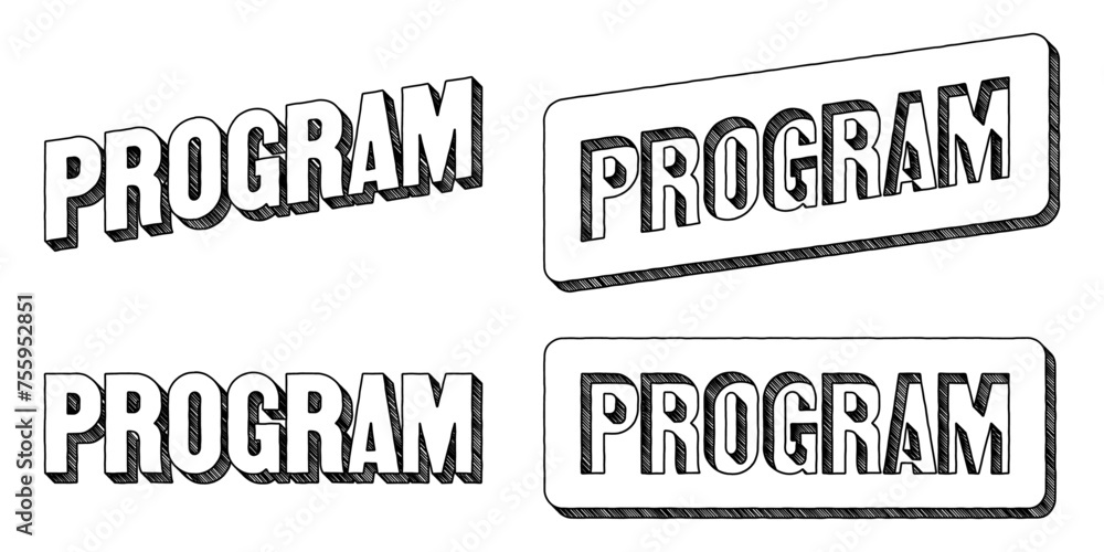 Poster word ‘program’ written in doodle-style block lettering with three-dimensional shading effect