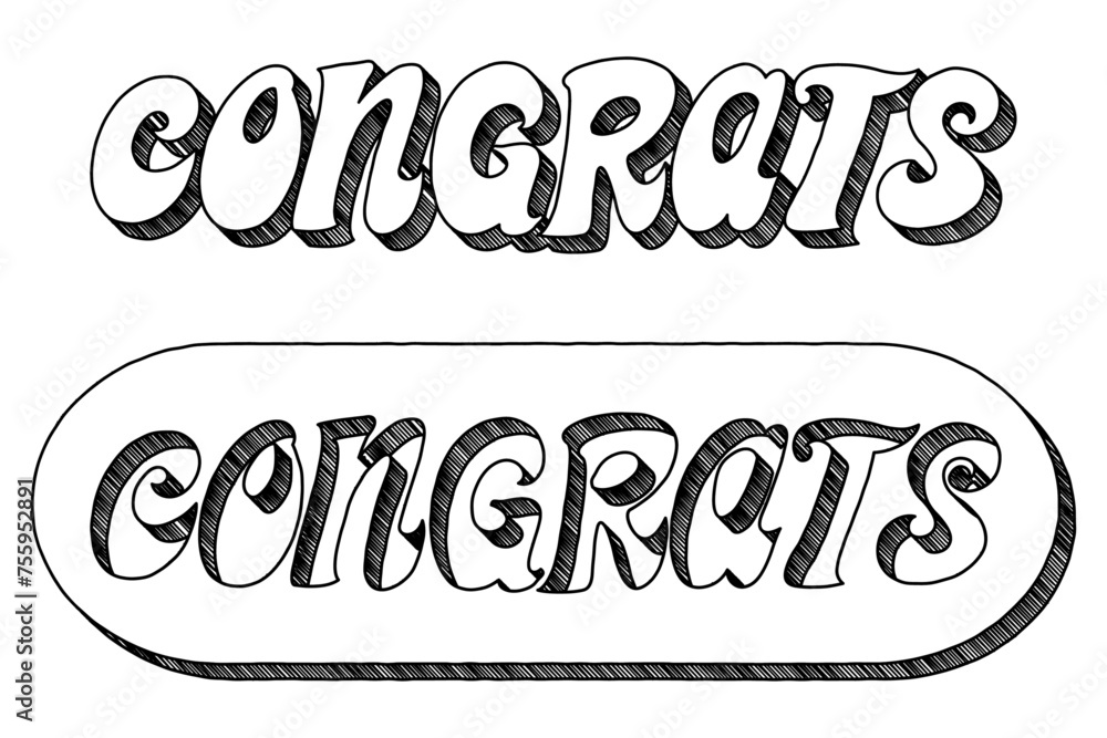 Poster word ‘congrats’ written in retro doodle-style block lettering with three-dimensional shading effect