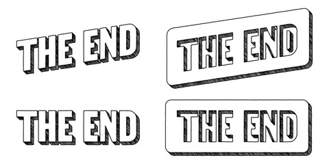 Words ‘The End’ written in doodle-style block lettering with three-dimensional shading effect - obrazy, fototapety, plakaty