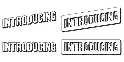 Word ‘Introducing’ written in doodle-style block lettering with three-dimensional shading effect - obrazy, fototapety, plakaty