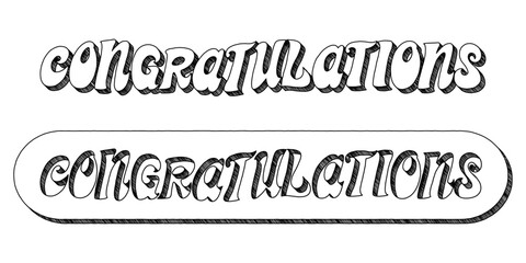 Word ‘Congratulations’ written in retro doodle-style block lettering with three-dimensional shading effect