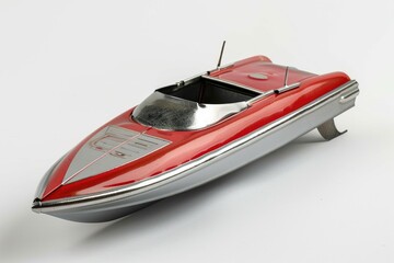 Naklejka premium A sleek speed boat in vibrant red and silver colors. Perfect for advertising water sports or luxury travel.