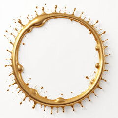 Liquid gold paint on a white background in the form of a ring. Illustration