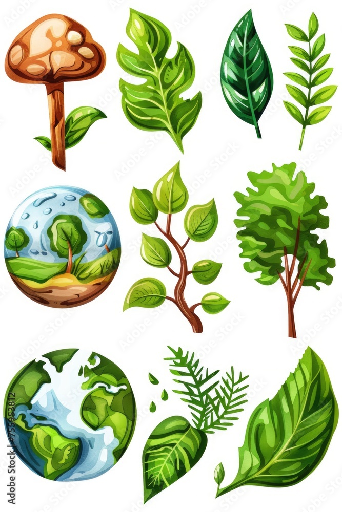 Aufkleber a collection of diverse trees and plants on a white background. ideal for botanical illustrations.