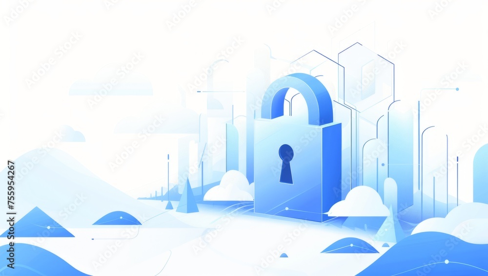 Poster abstract background of security technology with padlock white and blue color illustration generative