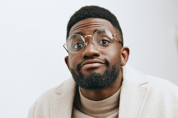 Obraz premium portrait man black beige jacket american stylish style american fashion african model