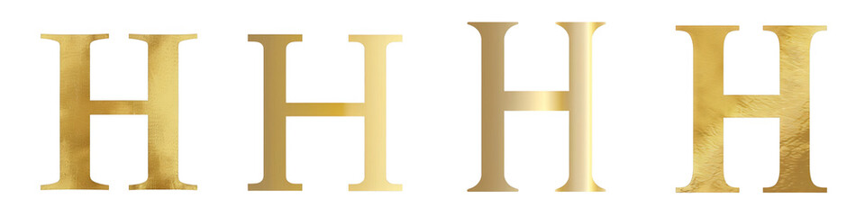 Gleaming Gold color lettering, alphabet, logotype, letter H isolated on a transparent background