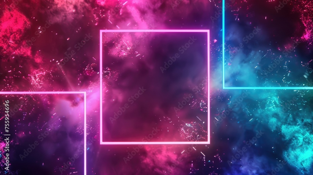 Poster a vibrant neon frame contrasted against a dark background. ideal for design projects or social media