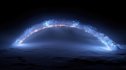 A stunning image capturing an arch made of fire and ice, contrasting against the dark sky.