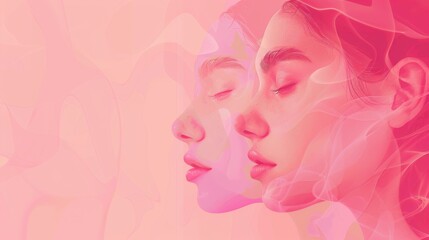Serene Profile of a Woman Against a Soft Pink Backdrop Symbolizing Femininity