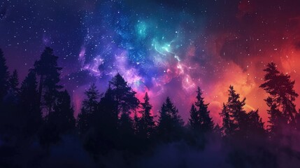 A beautiful night sky filled with stars and silhouetted trees. Perfect for nature and astronomy concepts. - obrazy, fototapety, plakaty