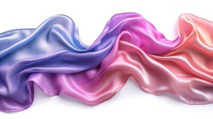 A luxurious silk fabric scarf, draped elegantly, showcasing its smooth texture and vibrant, shimmering colors against a white background