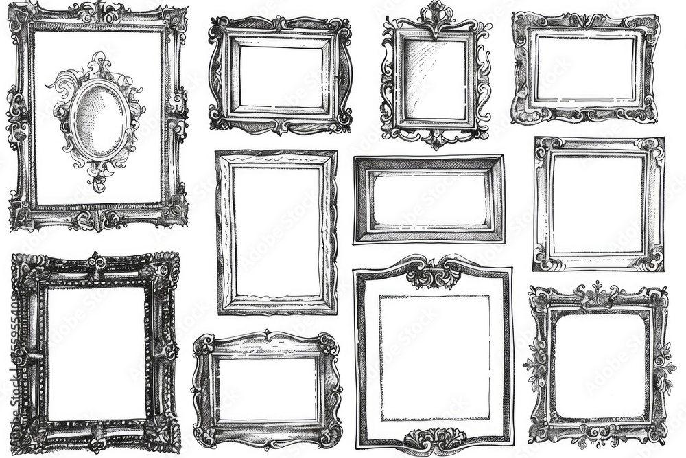 Poster simple black and white hand drawn frames for various design projects.
