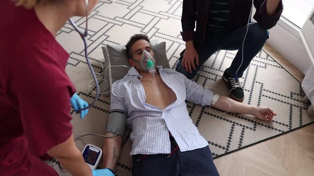 Emergency First Aid with Oxygen Mask and Blood Pressure Monitor