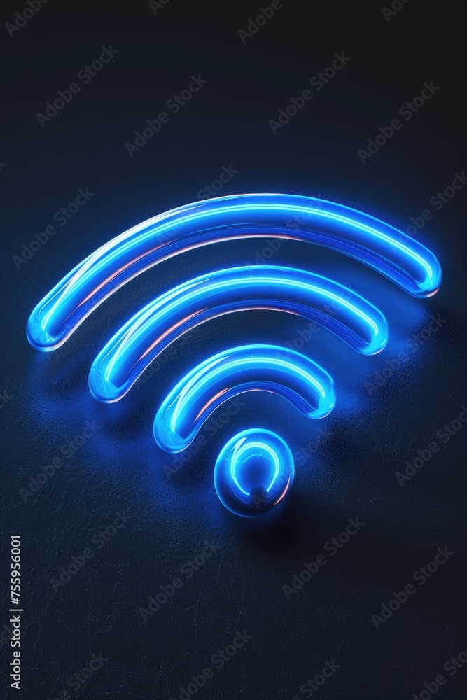 Aufkleber blue wifi symbol on a black surface, suitable for technology concepts.
