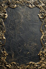 Elegant black and gold background with a decorative gold frame. Suitable for luxury and sophisticated design projects.