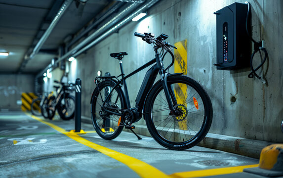 Electric bikes parked in underground garage