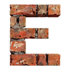 Letter E made of red brick Isolated on Transparent or White Background, PNG