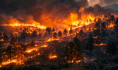 Forest fire burns out of control