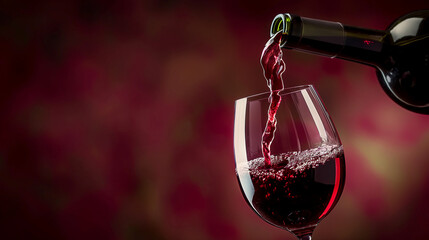 Pouring red wine into a wineglass, wine luxury background with copy space, close up, high quality.