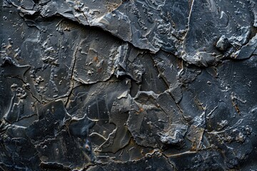 Detailed view of a black rock with visible cracks. Suitable for geological projects.
