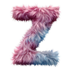 Fototapeta premium Letter Z made of pink and blue fur Isolated on Transparent or White Background, PNG