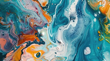 Vibrant close up of a fluid painting, perfect for artistic projects. - obrazy, fototapety, plakaty