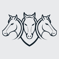 3 horses head simple logo, vector illustration line art