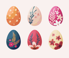 Set of colorful Easter eggs, easter eggs collection with happy colours