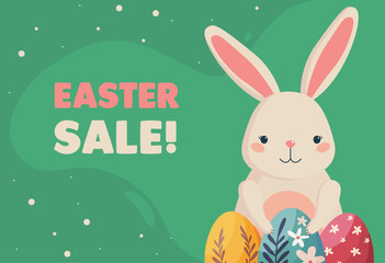 vector happy easter sale horizontal banner, cute easter bunny for social media