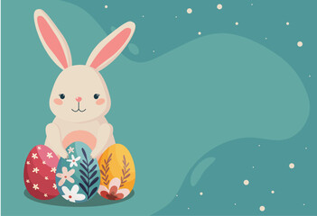 vector  easter horizontal background, cute easter bunny for social media
