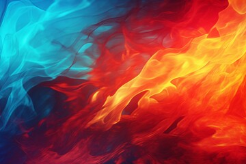 A fiery red and cyan background with digital effects