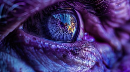 Detailed close up of a person's eye on a purple background. Ideal for medical or beauty concepts.
