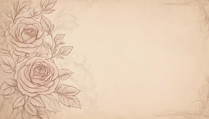 Beige background with a delicate rose drawing in vintage style.