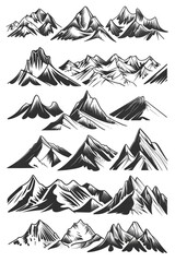 Simple and elegant black and white mountain illustrations, perfect for various design projects.