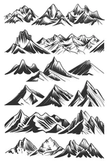 Papier Peint photo Montagnes Simple and elegant black and white mountain illustrations, perfect for various design projects.