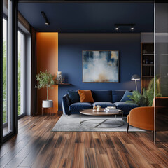 Interior Design Trend: Organic Shapes - blue and orange brown living room