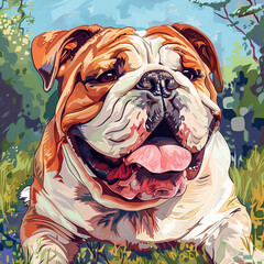 Fat Berry Bulldog enjoying a sunny day in the park - obrazy, fototapety, plakaty