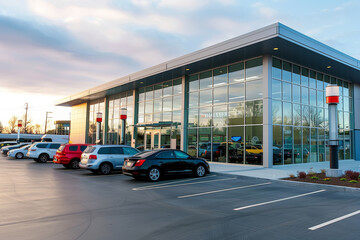 Sleek Car Dealership at Dusk