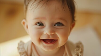 Close up of a smiling baby, perfect for family and parenting themes.