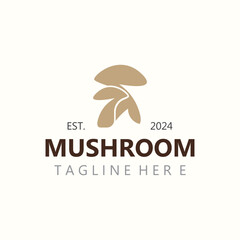 Mushroom botanical logo  modern and simple stamp style. nature or food template design