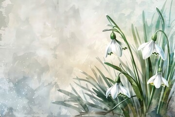 Vintage watercolor painting of snowdrops