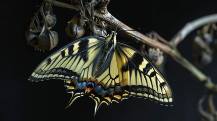 Swallowtail butterfly on a partially folded leaf