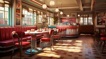 Fototapeta na wymiar Vintage diner interior with retro design